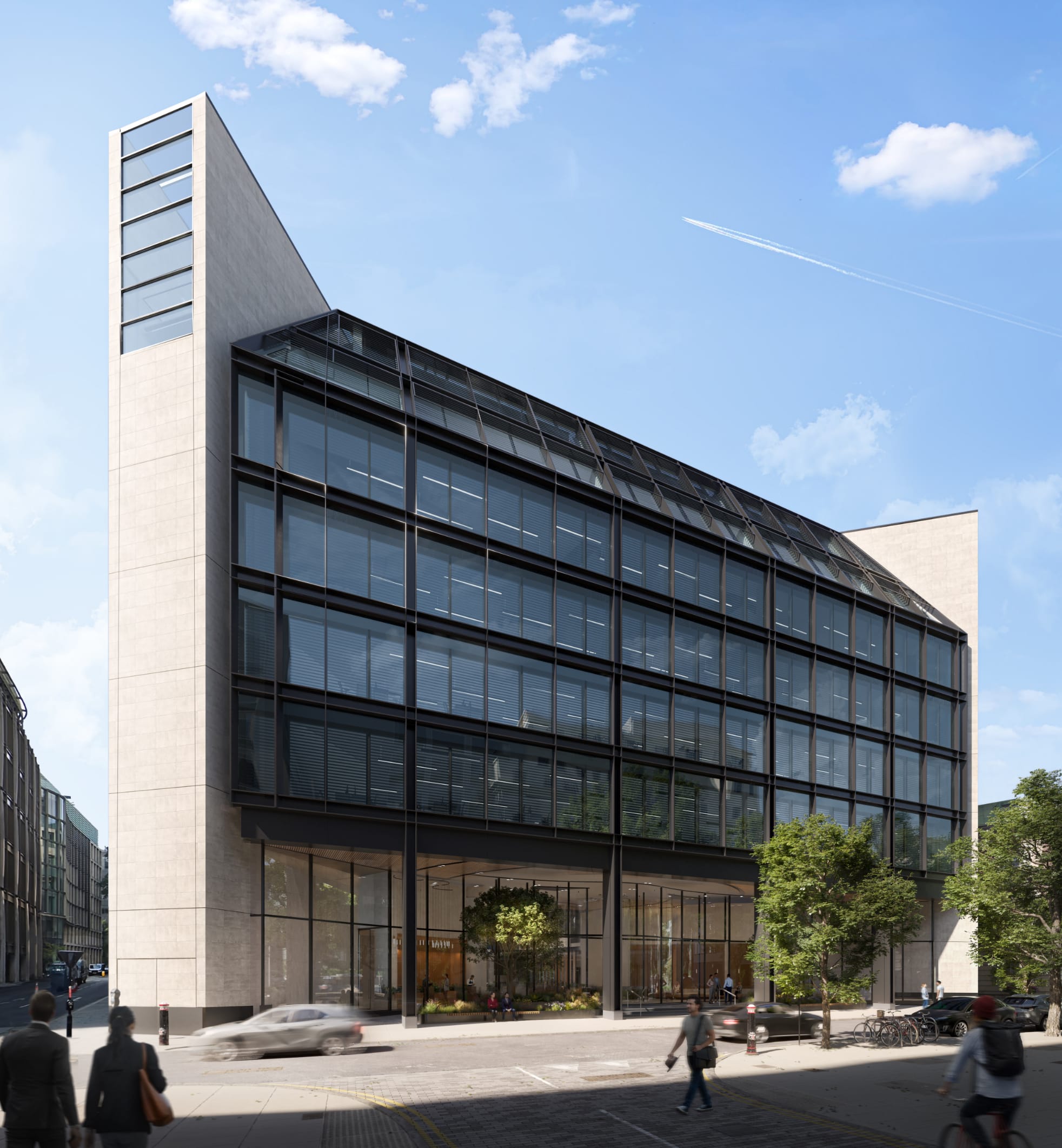 View of the building entrance from the street